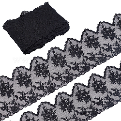 Borde de encaje bordado de malla de nailon plana de 5 yarda Gorgecraft, patrón floral, negro, 4-1/4~4-3/8 pulgada (109~110 mm)