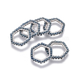 MIYUKI & TOHO Handmade Japanese Seed Beads, with 304 Stainless Steel Link Rings, Loom Pattern, Hexagon, Silver, Marine Blue, 15~15.5x16x1.8~2mm