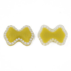 Cabuchones de acrílico, con cuentas de perlas de imitación de plástico abs, lazo, amarillo, 18x24.5x4.5mm