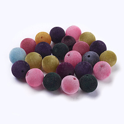 Bubblegum Color Chunky Acrylic Beads, Flocky, Round, Mixed Color, Size: about 22mm in diameter, hole: 3mm