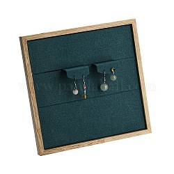 12 スロットの正方形の木製額縁イヤリング オーガナイザー ホルダー、マイクロファイバー イヤリング ディスプレイ カード付き  濃い緑  19x9.05x19cm