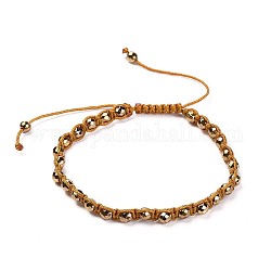 Bracelets de perles tressées en hématite synthétique non magnétique, avec cordon en nylon, verge d'or, 2-1/8 pouce ~ 3-3/8 pouces (5.45~8.55 cm)