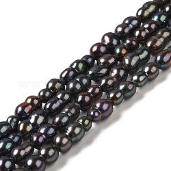 Fili di perle di perle d'acqua dolce coltivate naturali, arachide, tinto, grado 4a+, nero, 9~12x5.5~6.5x5.5~6.5mm, Foro: 0.8 mm, circa 32pcs/filo, 13.58 pollice (34.5 cm)
