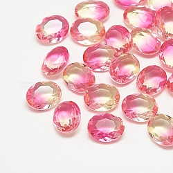 Cabochons en verre avec strass de dos avec point, imitation de tourmaline, facette, ovale, rose clair, 10x8x4mm
