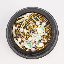Glass Rhinestone Cabochons Accessories, ABS Plastic Imitation Pearl and Metal Findings, Nail Art Decoration, Mixed Color, 1~16x1~8x1~4mm, Box Size: 40x14mm