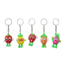 Porte-clés en plastique pvc de fruits de dessin animé, avec porte-clés fendus, couleur mixte, 106.5~116mm