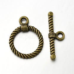 Chiusure toggle anello in lega stile tibetano, bronzo antico, Anello: 22x17x2 mm, Foro: 2.5 mm, bar: 26x8x3 mm, Foro: 2.5 mm