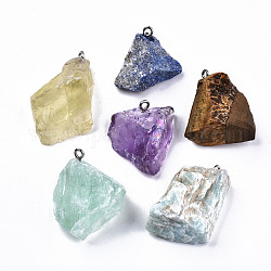 Ciondoli gemma naturali misti, pietra grezza grezza, con 304 anello in acciaio inossidabile, pepite, 25~45x20~31x10~20mm, Foro: 2 mm