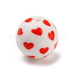 Silicone Beads, Round, Heart, 15mm, Hole: 2mm