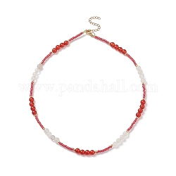 Natural Carnelian Beaded Necklaces for Women, Glass Seed Beads Bead Necklaces, 18.66 inch(47.4cm)
