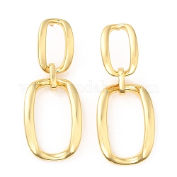 Brass Oval Dangle Stud Earrings Findings, Real 18K Gold Plated, 42.5mm