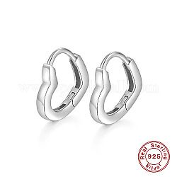 Rhodium Plated 925 Sterling Silver Heart Hoop Earrings, with 925 Stamp, Platinum, 12x2x11mm