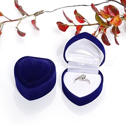 Valentine's Day Velvet Ring Storage Boxes, Heart Shaped Single Ring Gift Case, Blue, 4.8x4.8x3.5cm