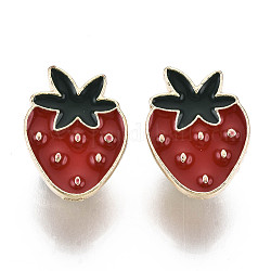 Alloy Brooches, Enamel Pin, with Brass Butterfly Clutches, Strawberry, Light Gold, Red, 16.5x13x2mm, Pin: 1mm