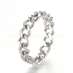 Unisex 304 Stainless Steel Rings, Diamond Cut Curb Chains Finger Rings, Wide Band Rings, Stainless Steel Color, Size 7, 17mm, 4.5mm