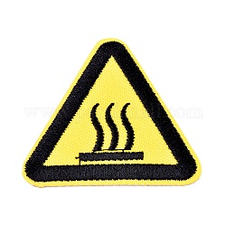 Computerized Embroidery Cloth Iron on/Sew on Patches, Costume Accessories, Triangle with Warning Sign, Warning Hot Surface, Yellow, 50.5x45.5x1.3mm