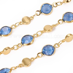 Chaînes de perles en verre manuels, avec les accessoires en laiton, Plaqué longue durée, soudé, avec bobine, bleuet, lien: 13x6.5x3mm et 8.5x4.5x1.5mm