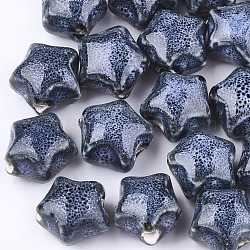 Manuell Porzellan Perlen, Phantasie antiken glasiertem Porzellan, Stern, marineblau, 15~16x15.5~17x12~12.5 mm, Bohrung: 2~2.5 mm