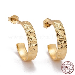 925 Sterling Silver Half Hoop Earrings, with Ear Nuts, Textured, Letter C Shape, Golden, 17.5x4mm, Pin: 0.8mm