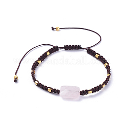 Adjustable Natural Rose Quartz Braided Bead Bracelets, Nylon Thread Square Knot Bracelets, with Brass Beads, 6-3/4 inch~13 inch(17~33cm)