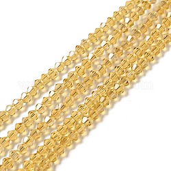 Trasparenti perle di vetro placca fili, ab colore placcato, sfaccettato bicono, goldenrod, 4.5x4mm, Foro: 0.7 mm, circa 88~92pcs/filo, 13.50~14.06 pollice (34.3~35.7 cm)