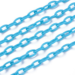 ABS-Kunststoff-Kabelketten, Oval, Deep-Sky-blau, 13x7~7.5x2 mm, ca. 15.35~15.74 Zoll (39~40 cm)/Strang
