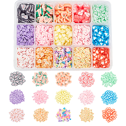 Handmade Polymer Clay Cabochons, Fashion Nail Art Decoration Accessories, Heart, Mixed Color, 9~10g/color, 15 colors, 135~150g/box