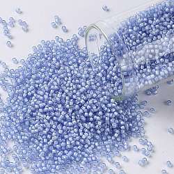 Cuentas de semillas redondas toho, Abalorios de la semilla japonés, (933) color interior zafiro claro / rayado blanco, 15/0, 1.5mm, agujero: 0.7 mm, aproximamente 3000 unidades / 10 g