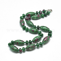 Rubis naturel dans des colliers de perles zoisite, avec mousquetons en alliage, 18.1 pouce ~ 18.5 pouces (46~47 cm), ovale: 20x10 mm