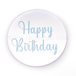 Ornements acryliques thème anniversaire, rond avec mot joyeux anniversaire, pour la décoration de gâteaux, blanc, 50x1.5mm