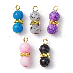 Pendentif en perles rondes en verre peint au four, avec les accessoires en alliage et en fer , breloques de gourde, couleur mixte, 23.5x8mm, Trou: 3.2mm