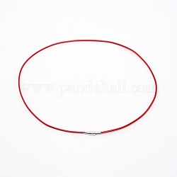 Fabrication de colliers de cordes cirées en polyester, avec 304 fermoirs à baïonnette en acier inoxydable, couleur inoxydable, rouge, 51x0.2 cm