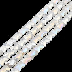 Fili di perle di vetro lastra di colore ab, giada imitato, bastone di bambù sfaccettato, bianco, 10.5~11x8x5mm, Foro: 1 mm, circa 60pcs/filo, 24.80~25.20'' (63~64 cm)