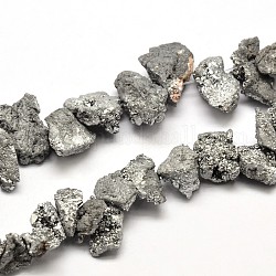 Nuggets Natural Druzy Electroplate Crystal Agate Graduated Beads Strand, Silver Plated, 8~25x8~25mm, Hole: 1.5mm, 16.5inch