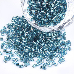 Sortiere ein Glas Saatperlen, Sechseck (zwei Schnitte), Silber ausgekleidet, Stahlblau, 1.5~2.5x1.5~2 mm, Bohrung: 0.8 mm, ca. 2100 Stk. / Beutel, 450 g / Beutel