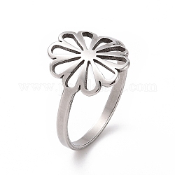 201 кольцо в виде цветка из нержавеющей стали, полое широкое кольцо для женщин, цвет нержавеющей стали, размер США 6 1/2 (16.9 мм)