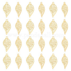 Unicraftale 40Pcs Rack Plating 201 Stainless Steel Filigree Pendants, Etched Metal Embellishments, Nickel Free, Leaf, Real 18K Gold Plated, 19x10x0.4mm, Hole: 1.2mm