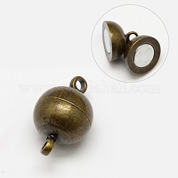 Cierres magnéticos de latón con bucles, redondo, Bronce antiguo, 14x8mm, agujero: 1.5 mm