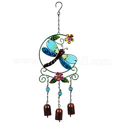 Glass Wind Chime, Art Pendant Decoration, with Iron Findings, for Garden, Window Decoration, Dragonfly, 510x160mm