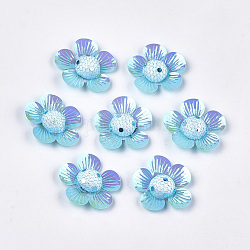 Cabujones de espuma, con lentejuelas / paillettes y poliéster, flor, el cielo azul, 42~44x43~45x10~12mm, aproximamente 100 unidades / bolsa