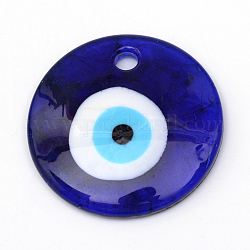 Colgantes hechos a mano del lampwork del ojo malvado, azul oscuro, 25~26x4.5mm, agujero: 3 mm