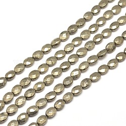 Sfaccettato ovale pirite naturale perline fili, 10x8x4mm, Foro: 1 mm, circa 40pcs/filo, 15.7 pollice