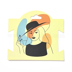 Papier Haarspange Display-Karten, Haarschleifenhalterkarten, Zubehör für Haarschmuck, Frau Muster, Gelb, 9x10x0.03 cm, Bohrung: 8.5x20 mm