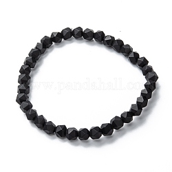 Perles de verre dépoli étirer bracelets, facette, polygone, noir, perles: 5x6 mm, diamètre intérieur: 2 pouce (5.2 cm)