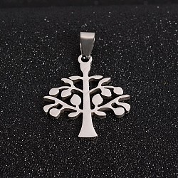 Tree of Life 201 Stainless Steel Pendants, Stainless Steel Color, 30x26x1.5mm, Hole: 4x9mm