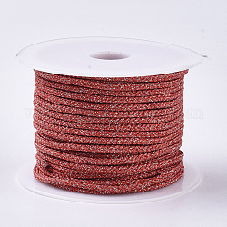 Polyester Braided Cords, with Metallic Cord, Red, 4x3mm, about 32.8 yards(30m)/roll