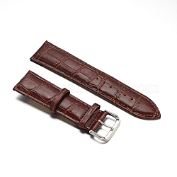 Bracelets de montres en cuir, avec fermoirs en 304 acier inoxydable, brun coco, 90~125x24x3.8~5mm