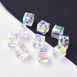 Perles d'imitation cristal autrichien, grade AAA, facette, cube, clair ab, 8x8x8 mm (taille dans la plage d'erreur de 0.5~1 mm), Trou: 0.9~1.6mm