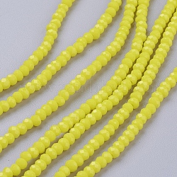 Chapelets de perles en verre imitation jade, facette, rondelle, jaune, 3x2mm, Trou: 0.5mm, Environ 160~165 pcs/chapelet, 15.35 pouce ~ 15.75 pouces (39~40 cm)