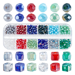 Pandahall elite 600 pièces 12 brins de perles de verre électrolytiques de style, de couleur plaquée ab , facette, rondelle et cube, couleur mixte, 4x3mm, Trou: 0.4mm, 4x4x4mm, Trou: 1mm, environ 600 pcs / boîte